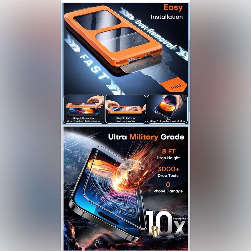 iPhone 16 Screen Protector, Full Coverage Easy Install Military Grade - Picture 3 of 5